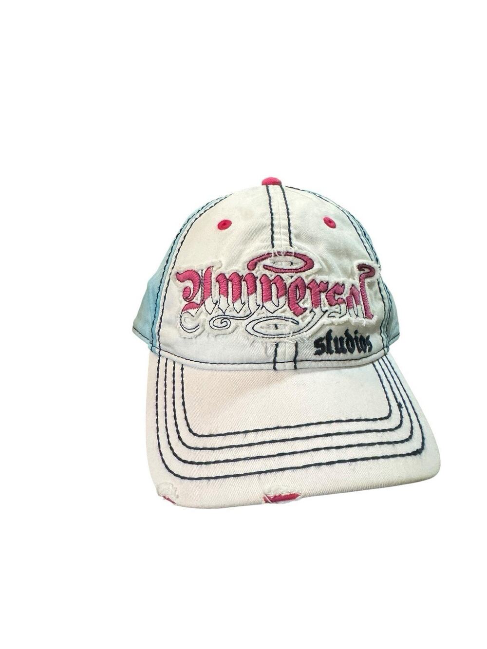 Universal Studios Embroidered Distressed Strapback White Adjustable Cap Hat